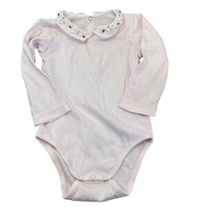 Baby Girls Jacadi Paris Long Sleeve Bodysuit 12 Months Peter Pan Collar & Embroi